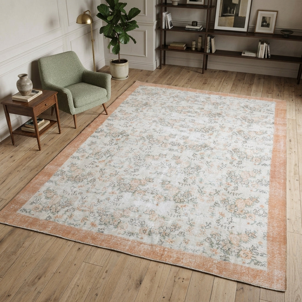 Floral pattern on the Zenolampe vintage area rug – handmade in Anatolia, Turkey