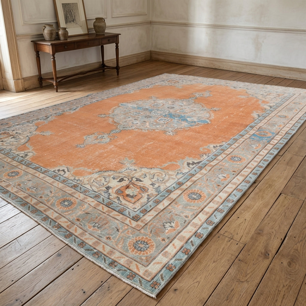 Oriental pattern on the Yungul vintage area rug – handmade in Anatolia, Turkey
