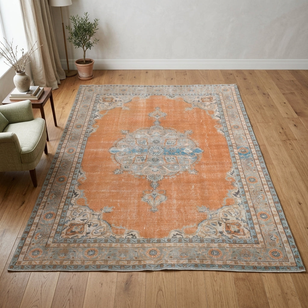 Oriental pattern on the Yungul vintage area rug – handmade in Anatolia, Turkey