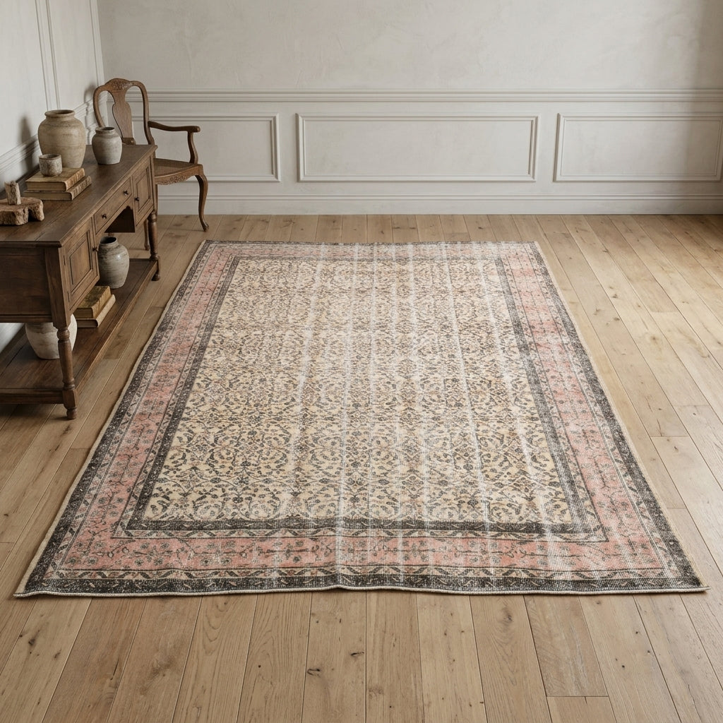 Floral pattern on the Yildizdeniz vintage area rug – handmade in Anatolia, Turkey