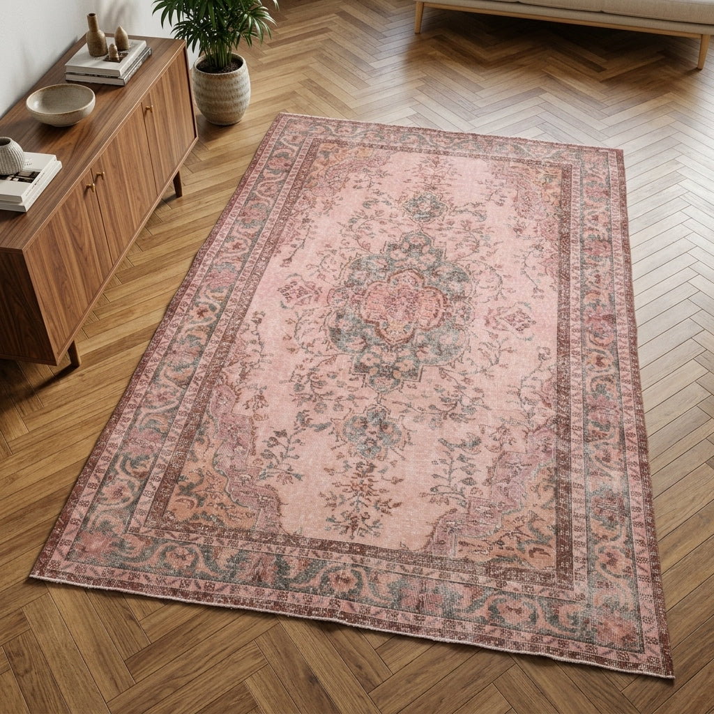 Oriental pattern on the Astratima vintage area rug – handmade in Anatolia, Turkey