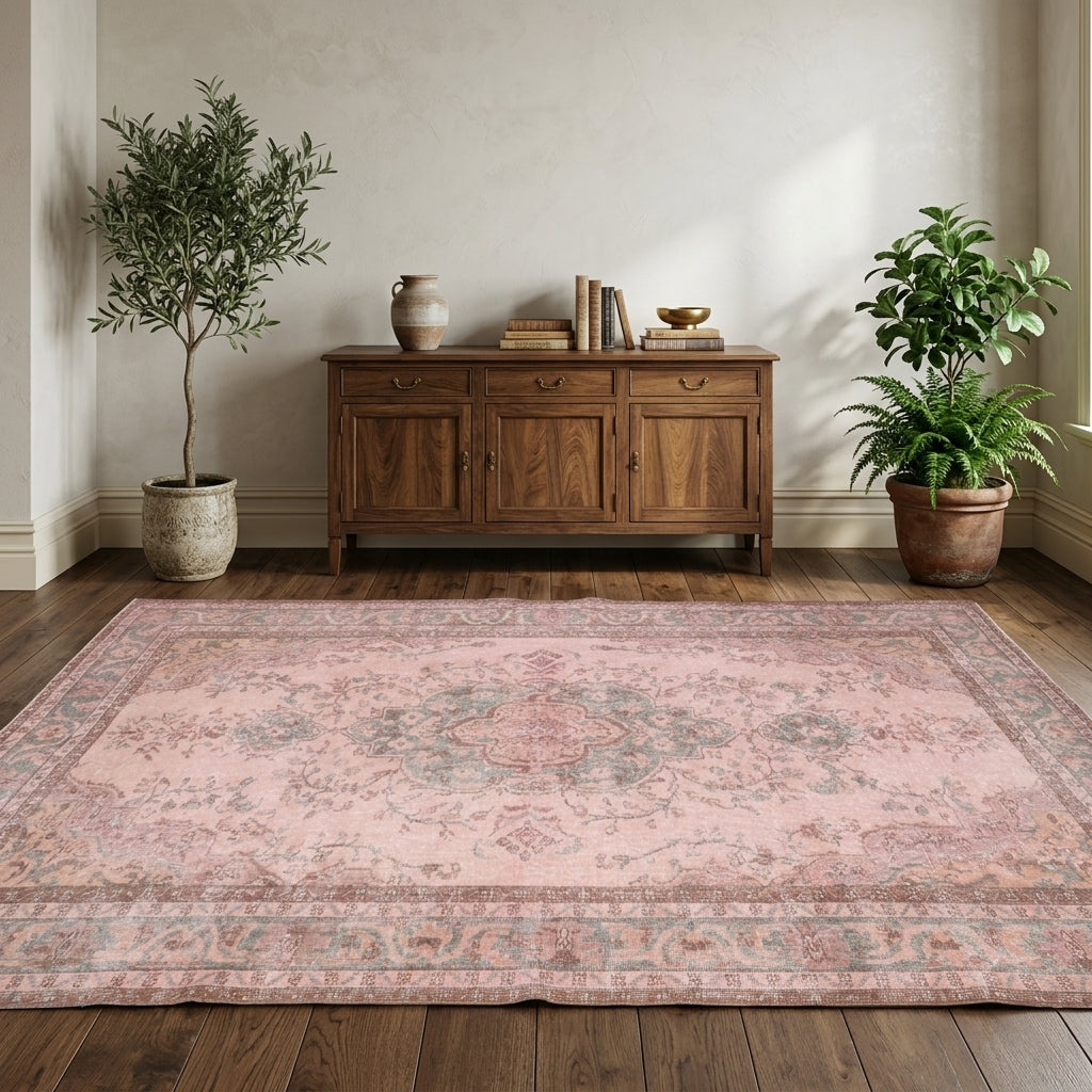 Oriental pattern on the Astratima vintage area rug – handmade in Anatolia, Turkey