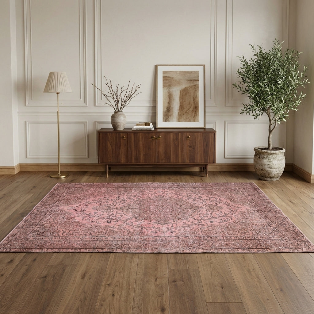 Oriental pattern on the Astraphile overdyed vintage area rug – handmade in the Persian region