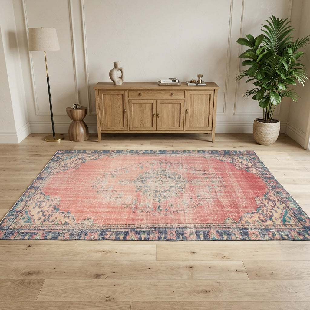 Oriental pattern on the Asteroboule antique washed vintage area rug – handmade in Anatolia, Turkey