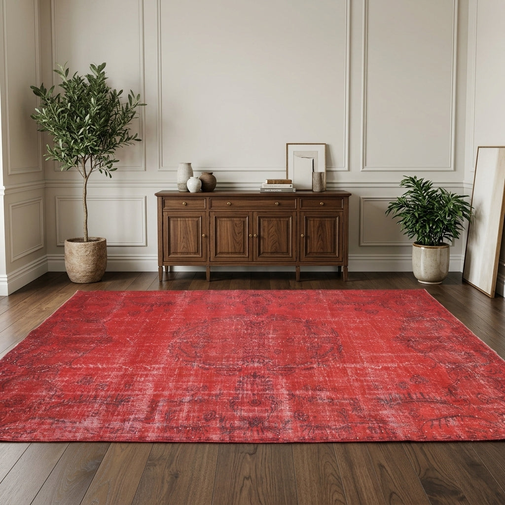 Tribal pattern on the Aristosela overdyed vintage area rug – handmade in Anatolia, Turkey