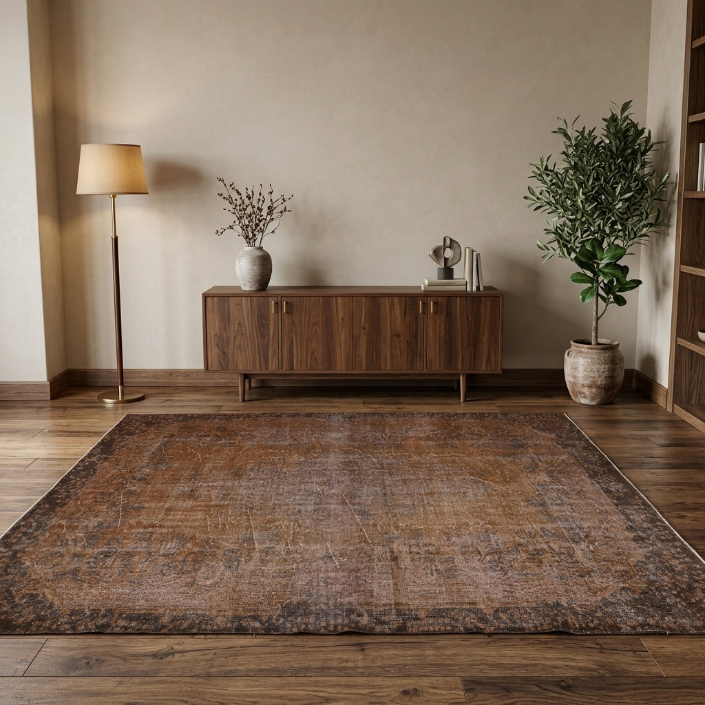 Oriental pattern on the Argyrochoria antique washed vintage area rug – handmade in Anatolia, Turkey