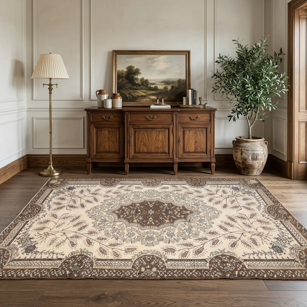Oriental pattern on the Argyrocharis vintage area rug – handmade in Anatolia, Turkey