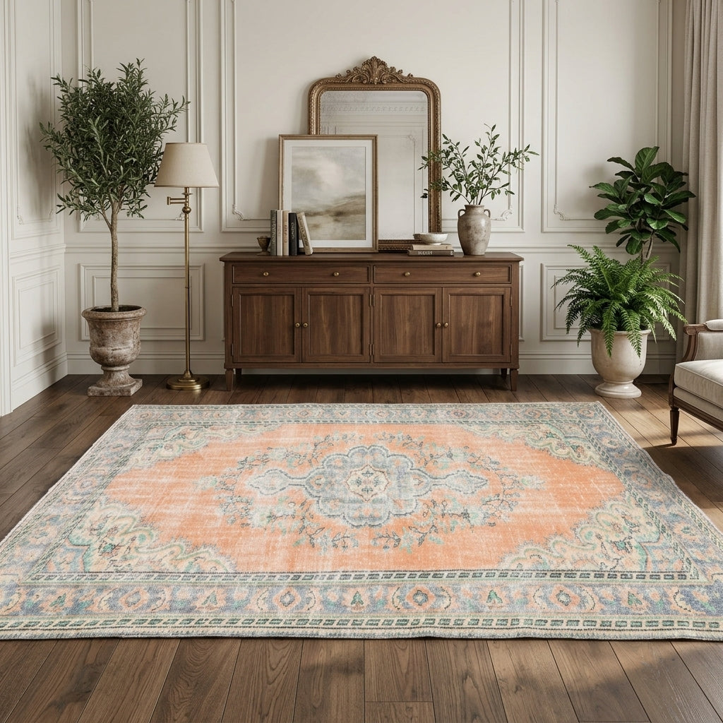 Oriental pattern on the Ardicter vintage area rug – handmade in Anatolia, Turkey
