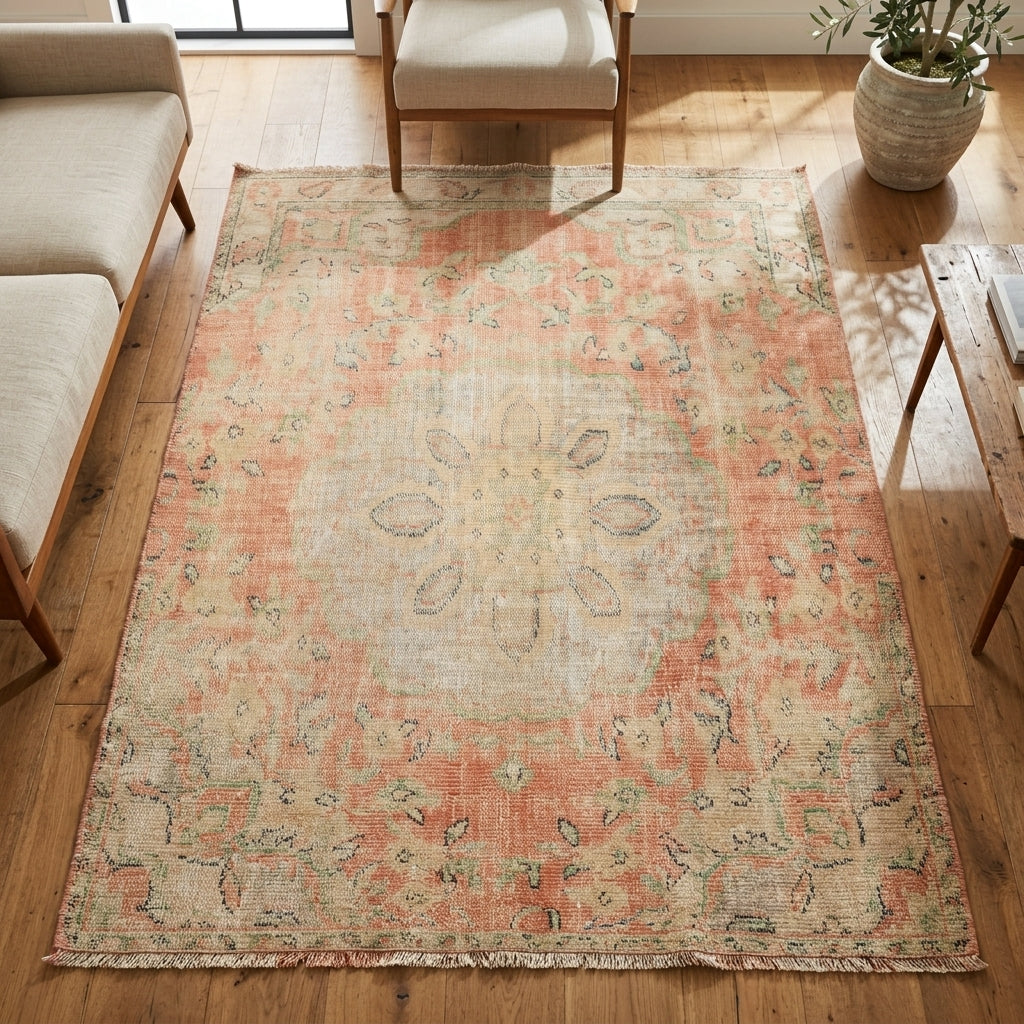Oriental pattern on the Anemophora vintage area rug – handmade in Anatolia, Turkey