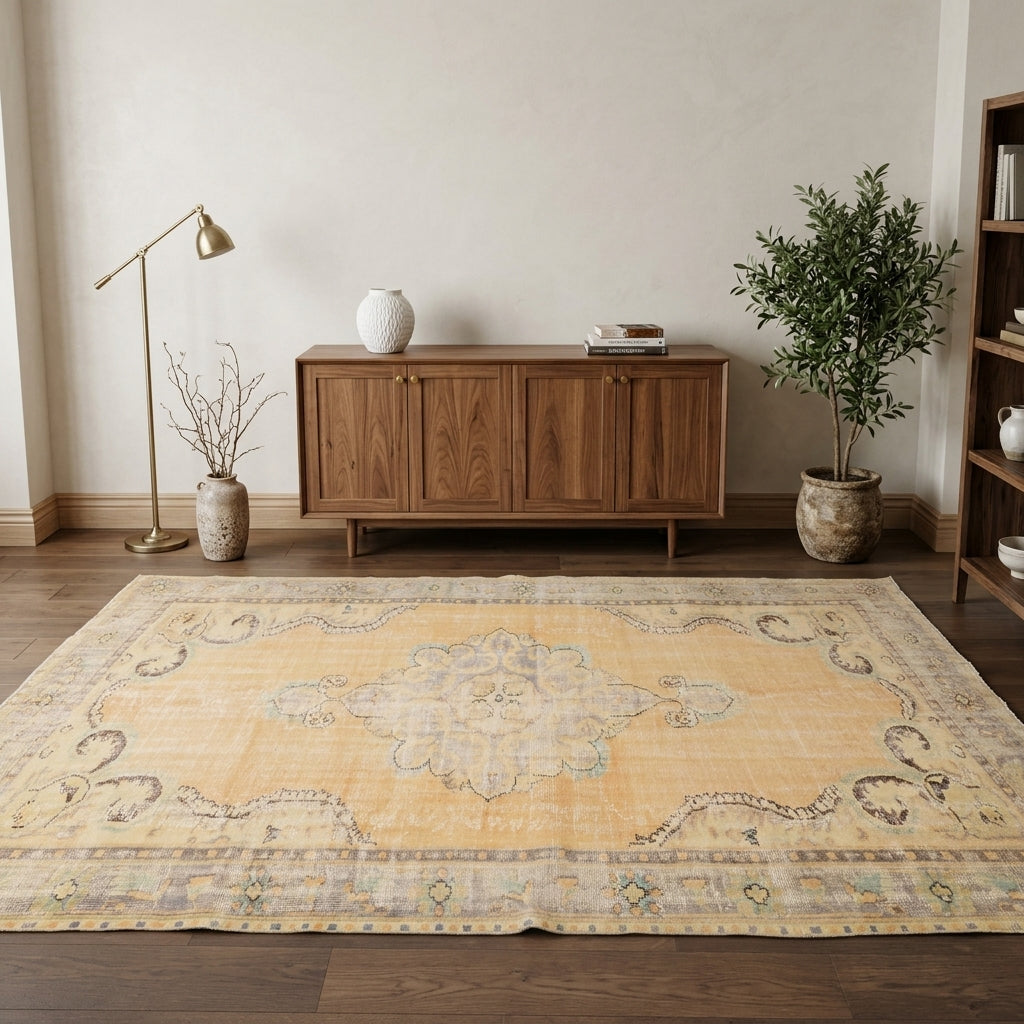 Oriental pattern on the Anemonesia vintage area rug – handmade in Anatolia, Turkey