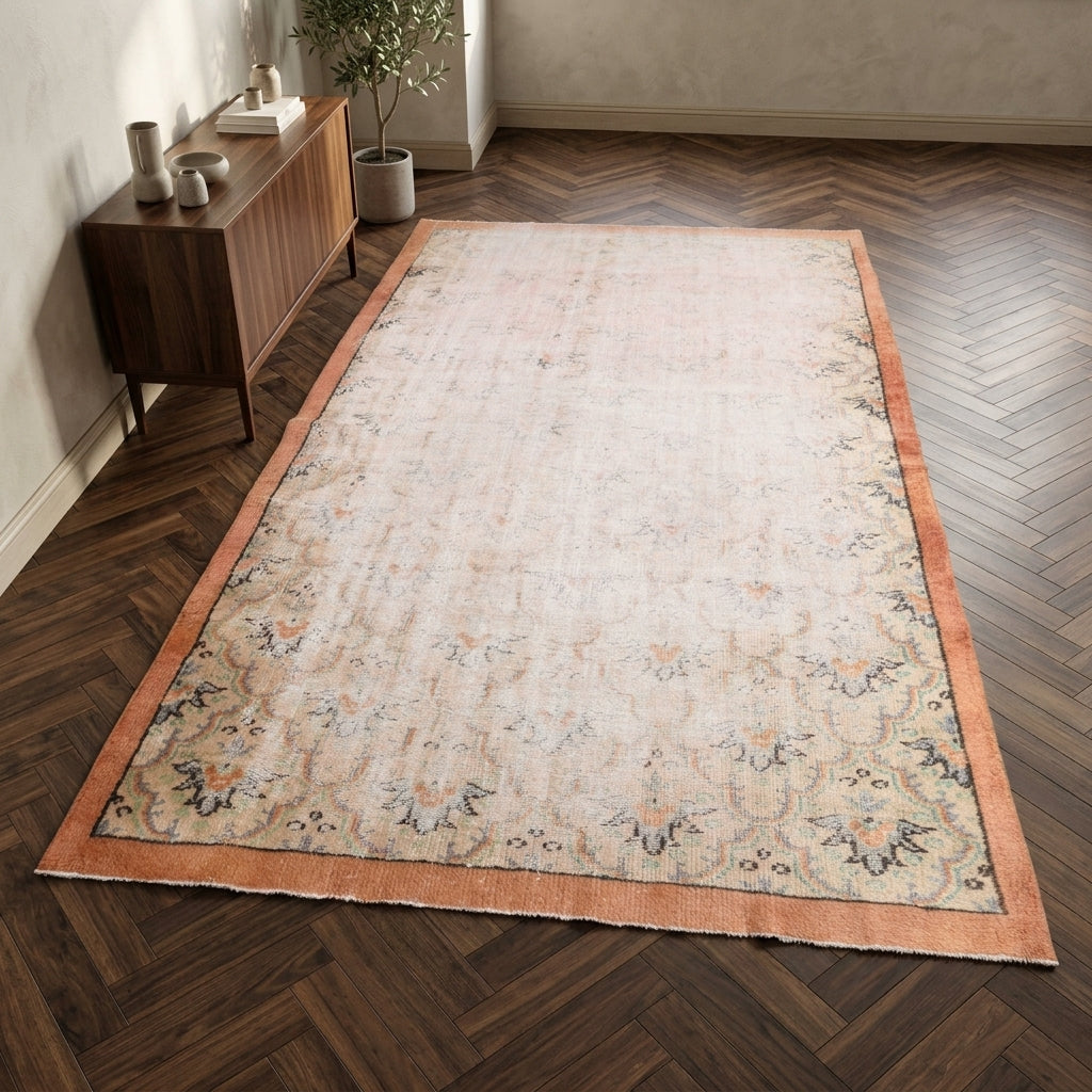 Abstract pattern on the Anemodora distressed vintage area rug – handmade in Anatolia, Turkey