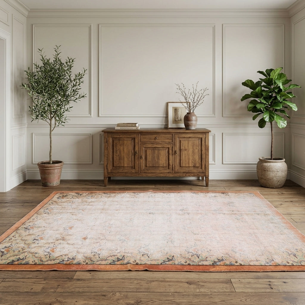 Abstract pattern on the Anemodora distressed vintage area rug – handmade in Anatolia, Turkey