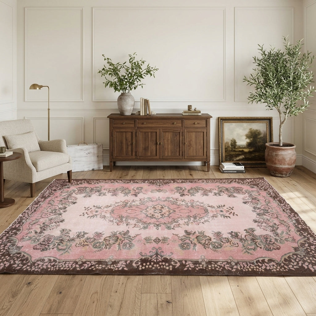 Oriental pattern on the Andromache vintage area rug – handmade in Anatolia, Turkey