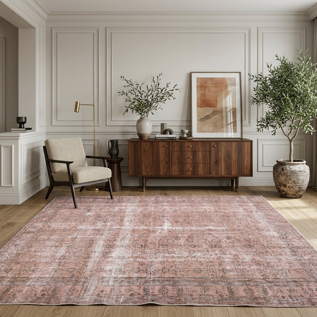 Floral pattern on the Ambrorhoe vintage area rug – handmade in Anatolia, Turkey