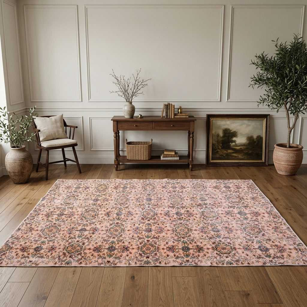 Floral pattern on the Amaranthphora vintage area rug – handmade in Anatolia, Turkey