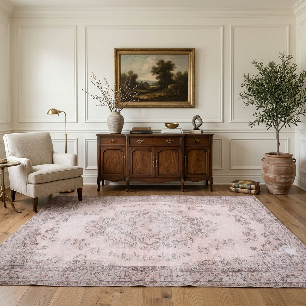 Oriental pattern on the Amaranthlyra vintage area rug – handmade in Anatolia, Turkey