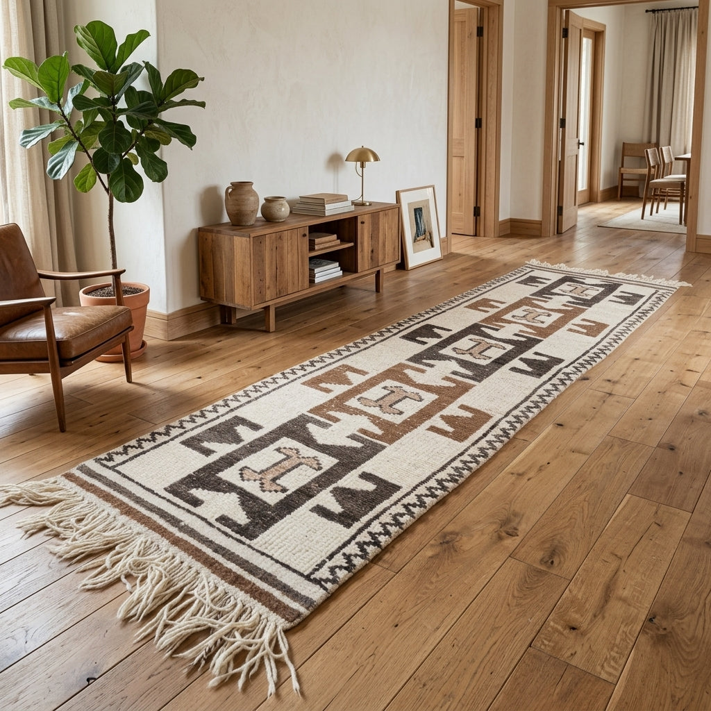 Ikat pattern on the Aglaosthene vintage runner rug – handmade in Anatolia, Turkey