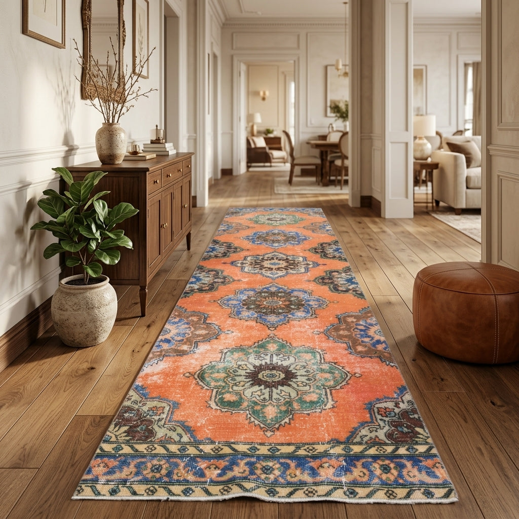 Oriental pattern on the Agathoboule vintage runner rug – handmade in Anatolia, Turkey