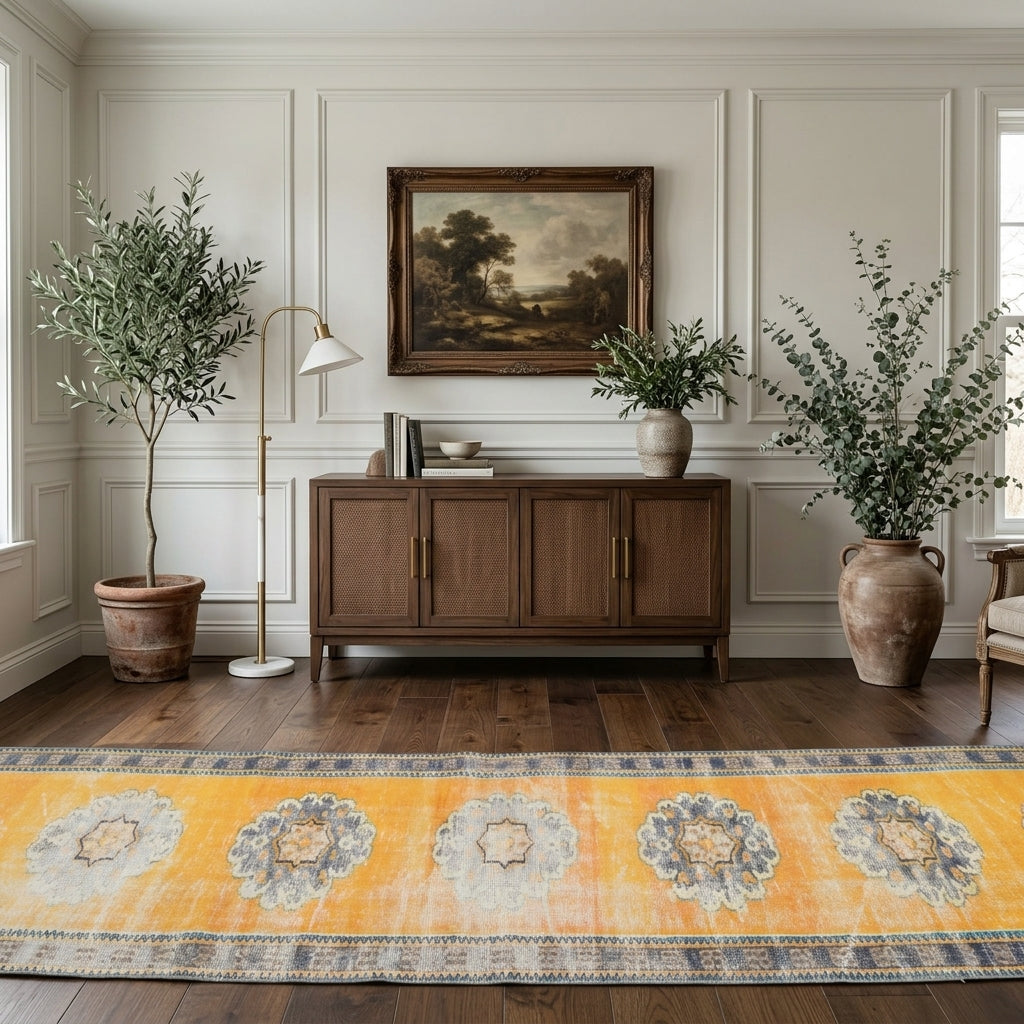 Oriental pattern on the Zumrutumut vintage runner rug – handmade in Anatolia, Turkey