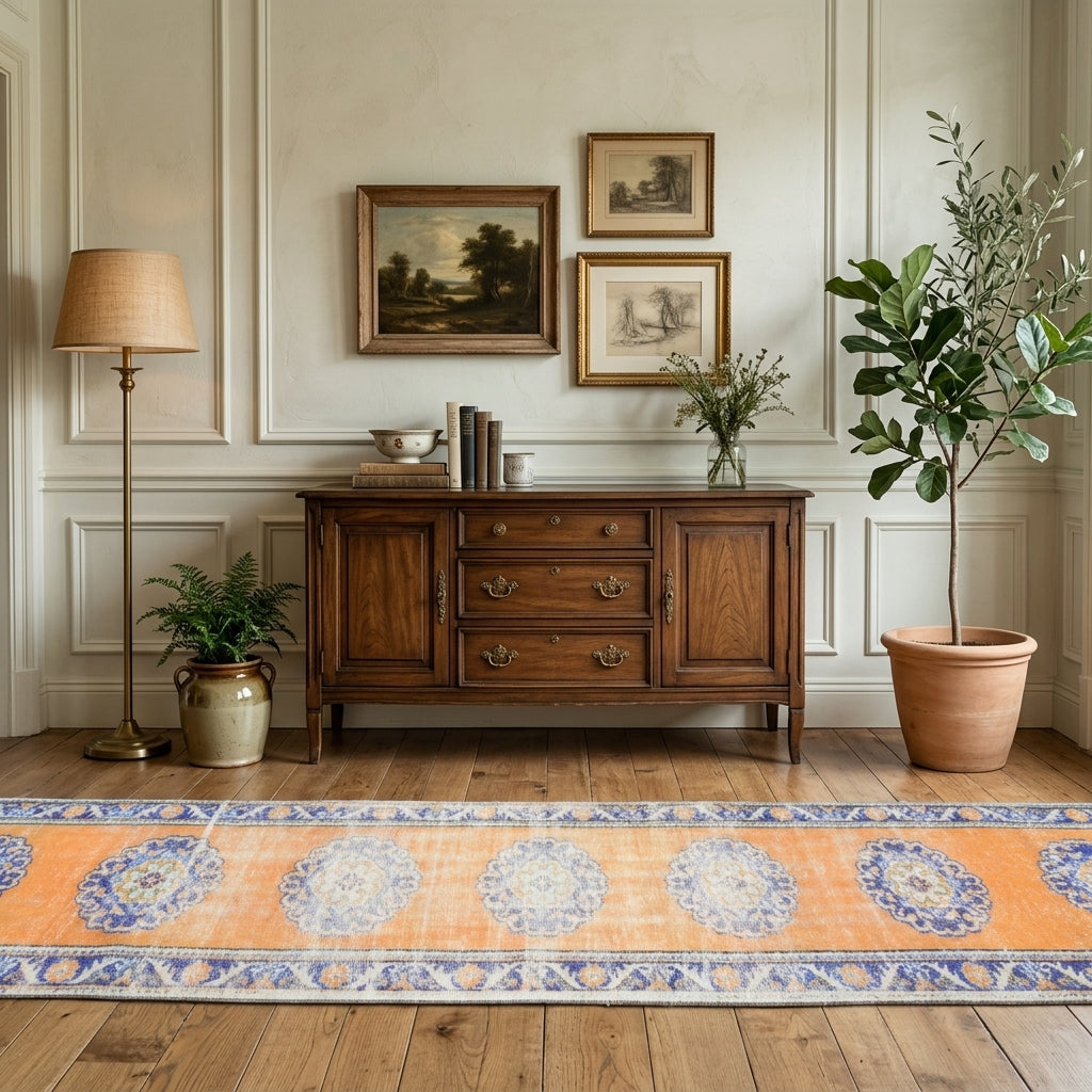 Oriental pattern on the Zumrutgul vintage runner rug – handmade in Anatolia, Turkey