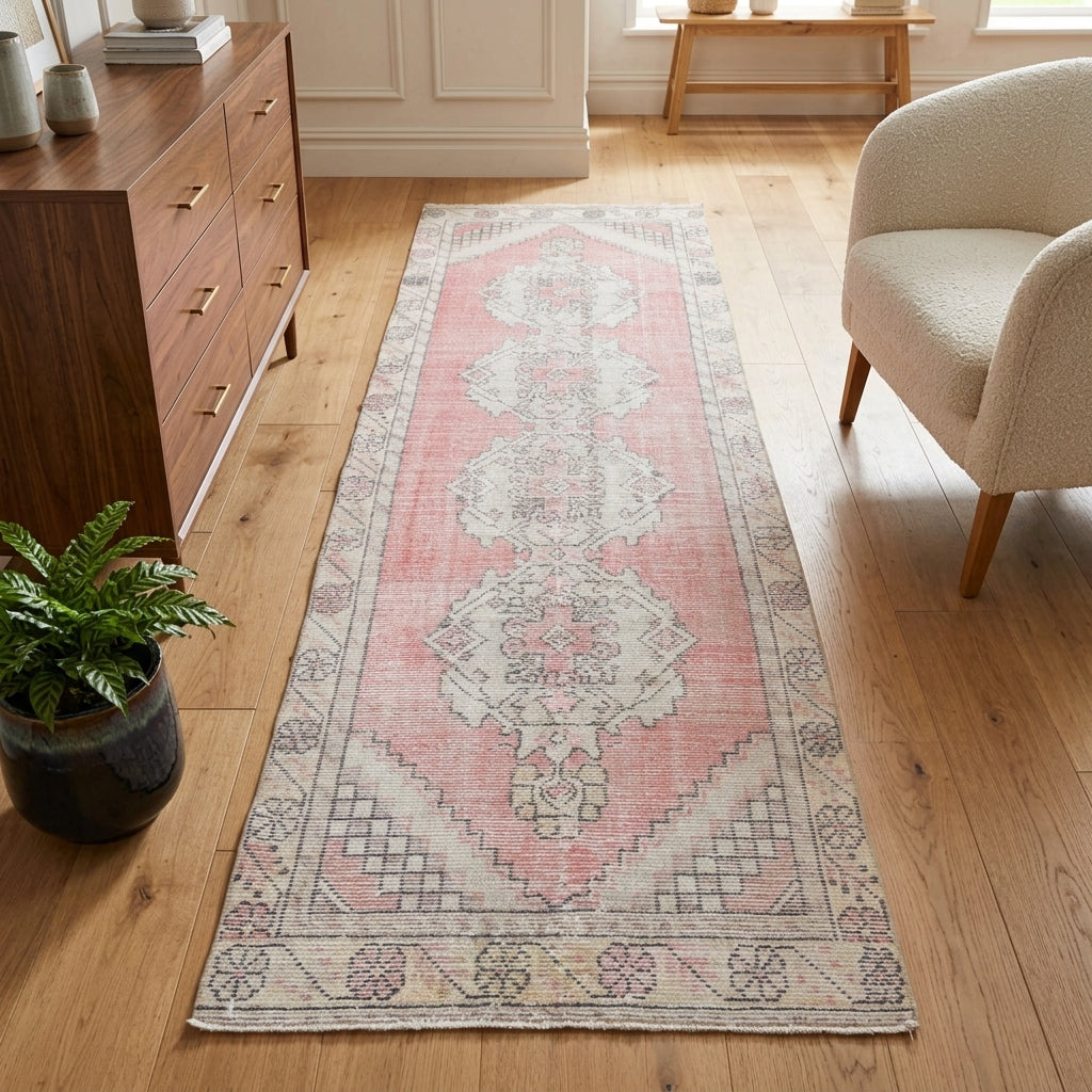 Oriental pattern on the Zumrutan vintage runner rug – handmade in Anatolia, Turkey