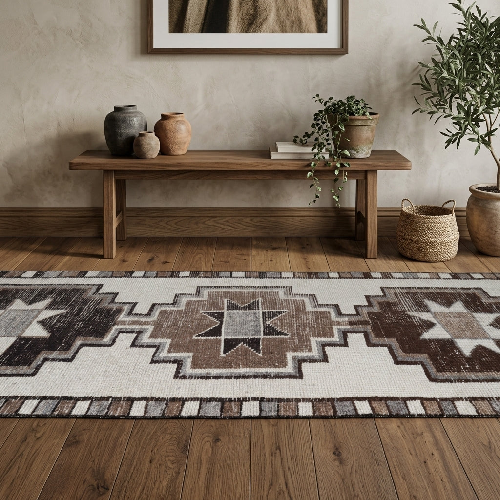 Geometric pattern on the Zuhrehayat vintage runner rug – handmade in Anatolia, Turkey