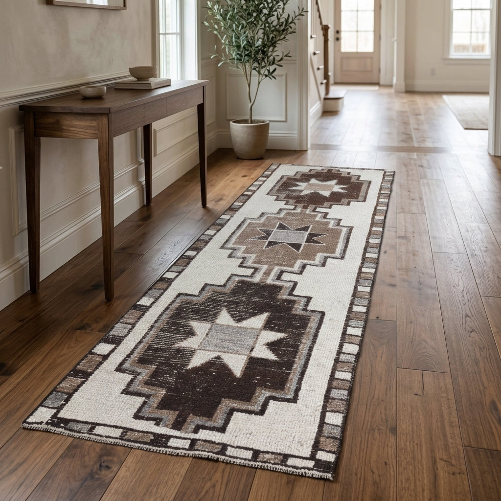 Geometric pattern on the Zuhrehayat vintage runner rug – handmade in Anatolia, Turkey