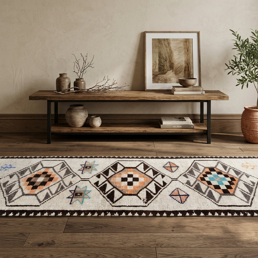 Oriental pattern on the Zephyronia vintage runner rug – handmade in Anatolia, Turkey