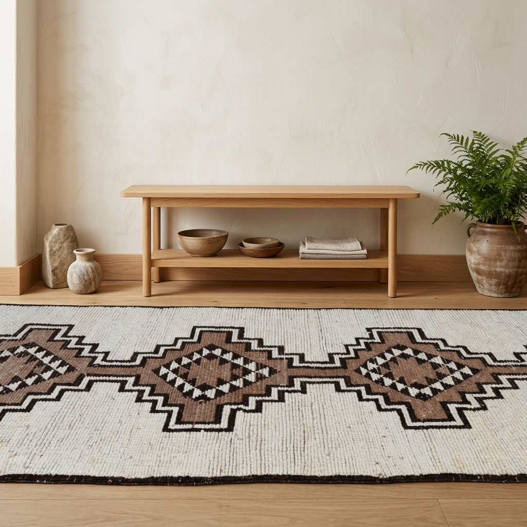 Tribal pattern on the Zenozoe vintage runner rug – handmade in Anatolia, Turkey