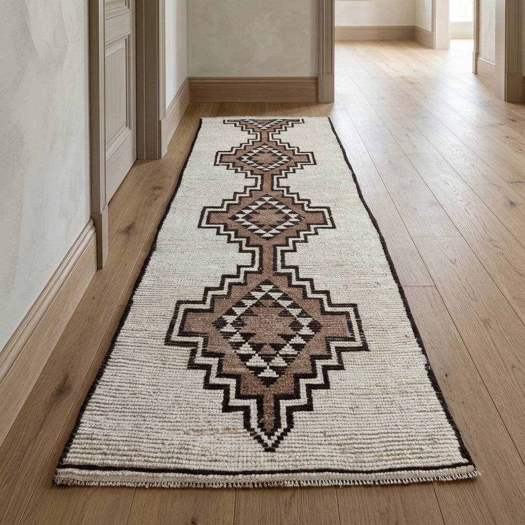 Tribal pattern on the Zenozoe vintage runner rug – handmade in Anatolia, Turkey