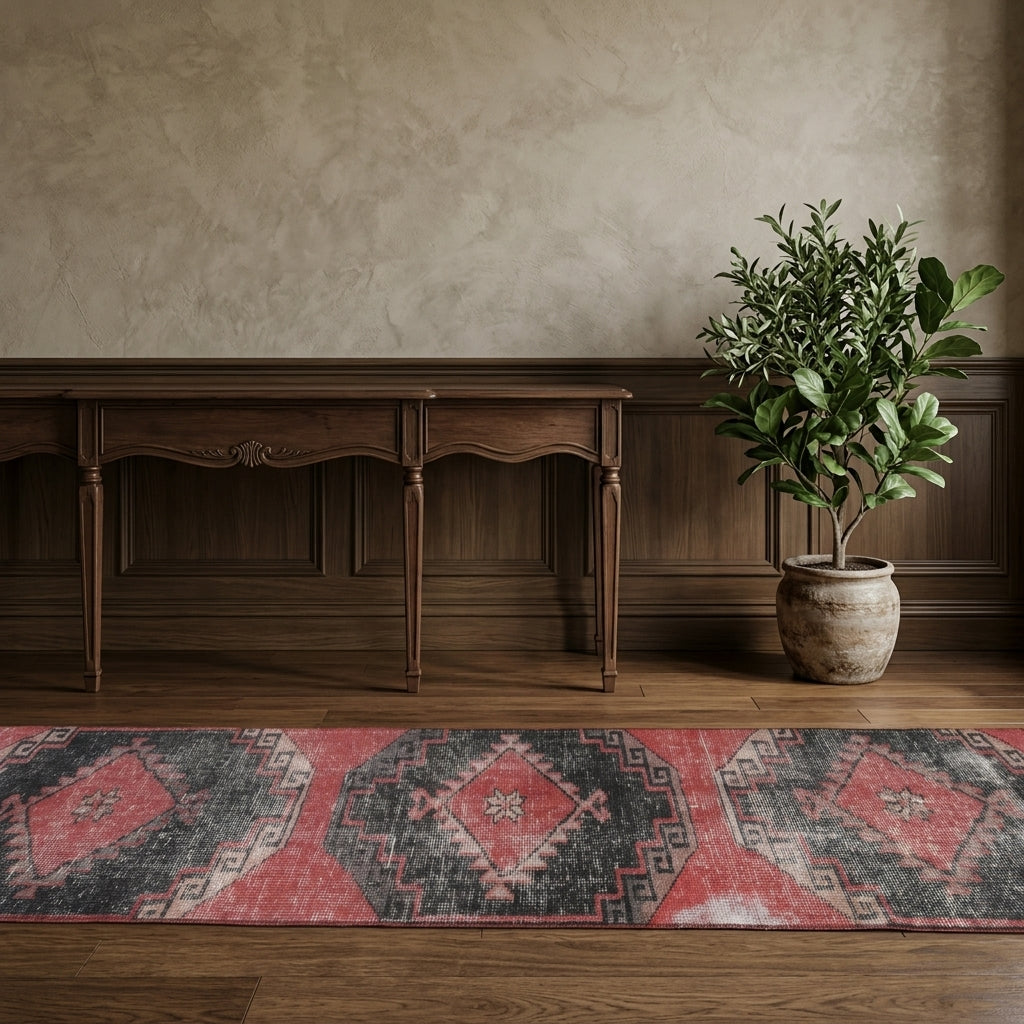 Geometric pattern on the Zelihanur vintage runner rug – handmade in Anatolia, Turkey