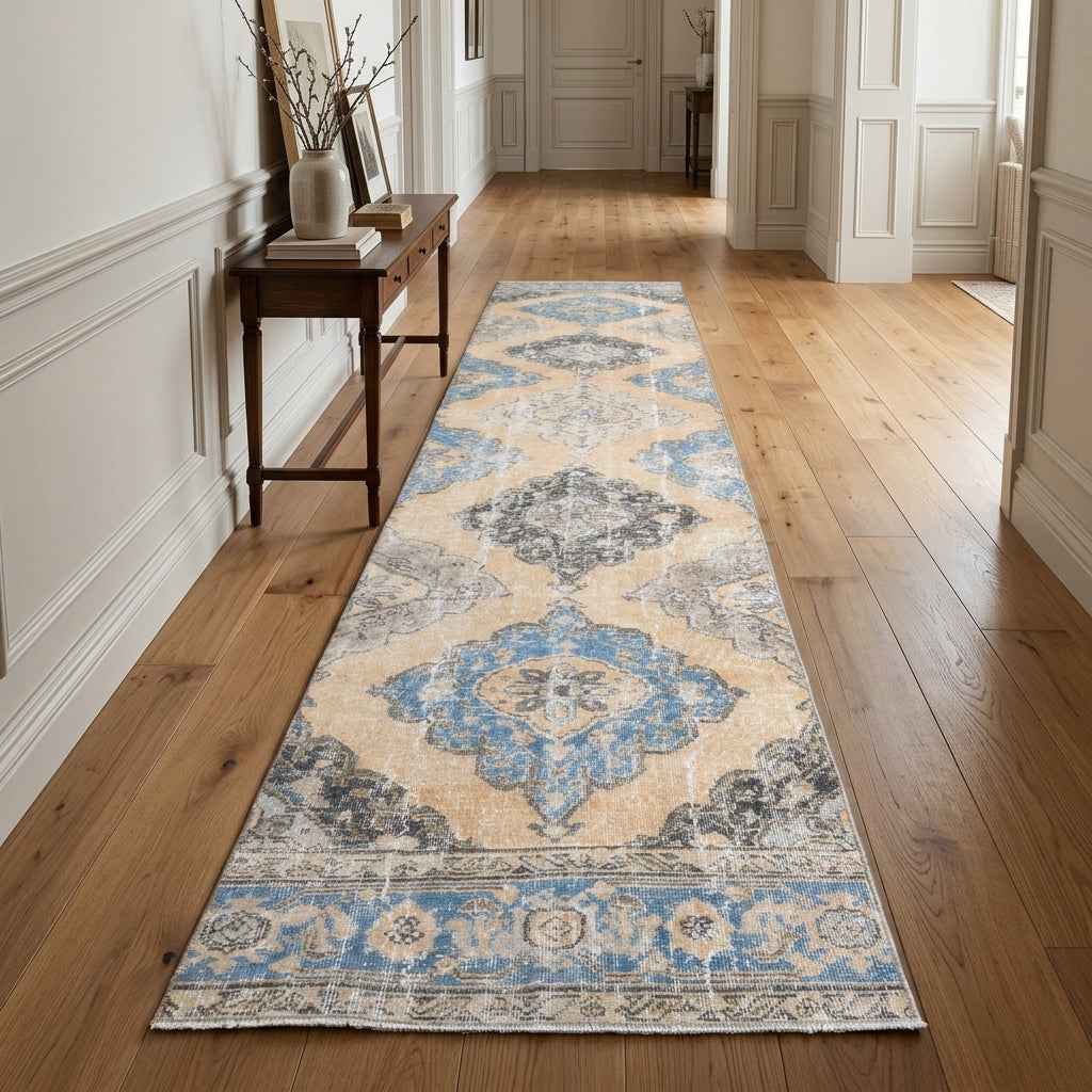 Oriental pattern on the Yildizlale vintage runner rug – handmade in Anatolia, Turkey