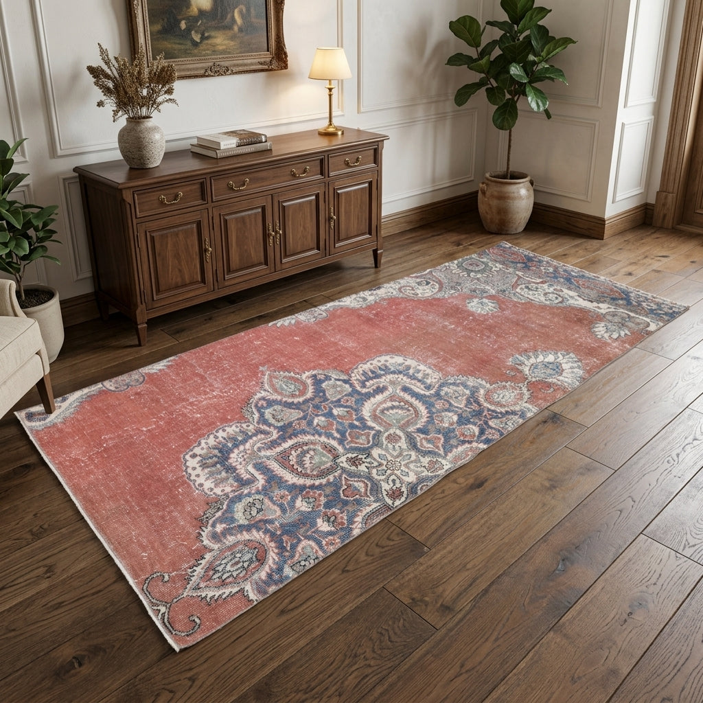 Oriental pattern on the Yapraksever vintage runner rug – handmade in Anatolia, Turkey