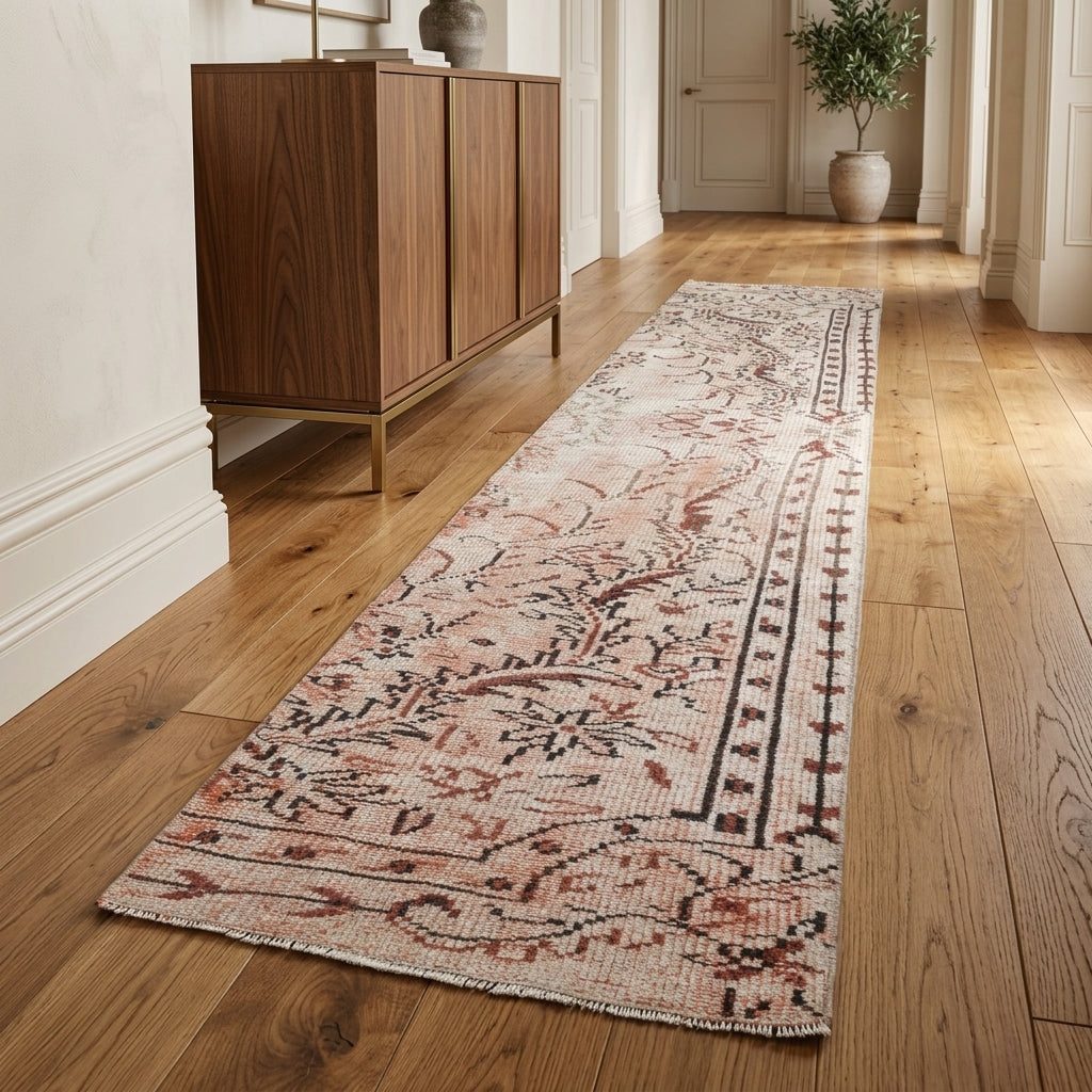 Floral pattern on the Yaprakmelek vintage runner rug – handmade in Anatolia, Turkey