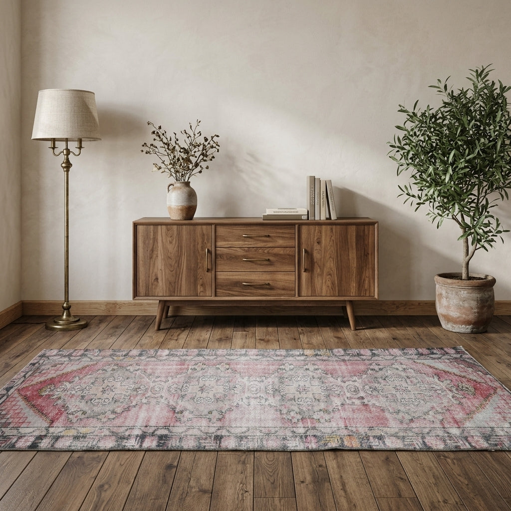 Oriental pattern on the Yakutsever distressed vintage runner rug – handmade in Anatolia, Turkey