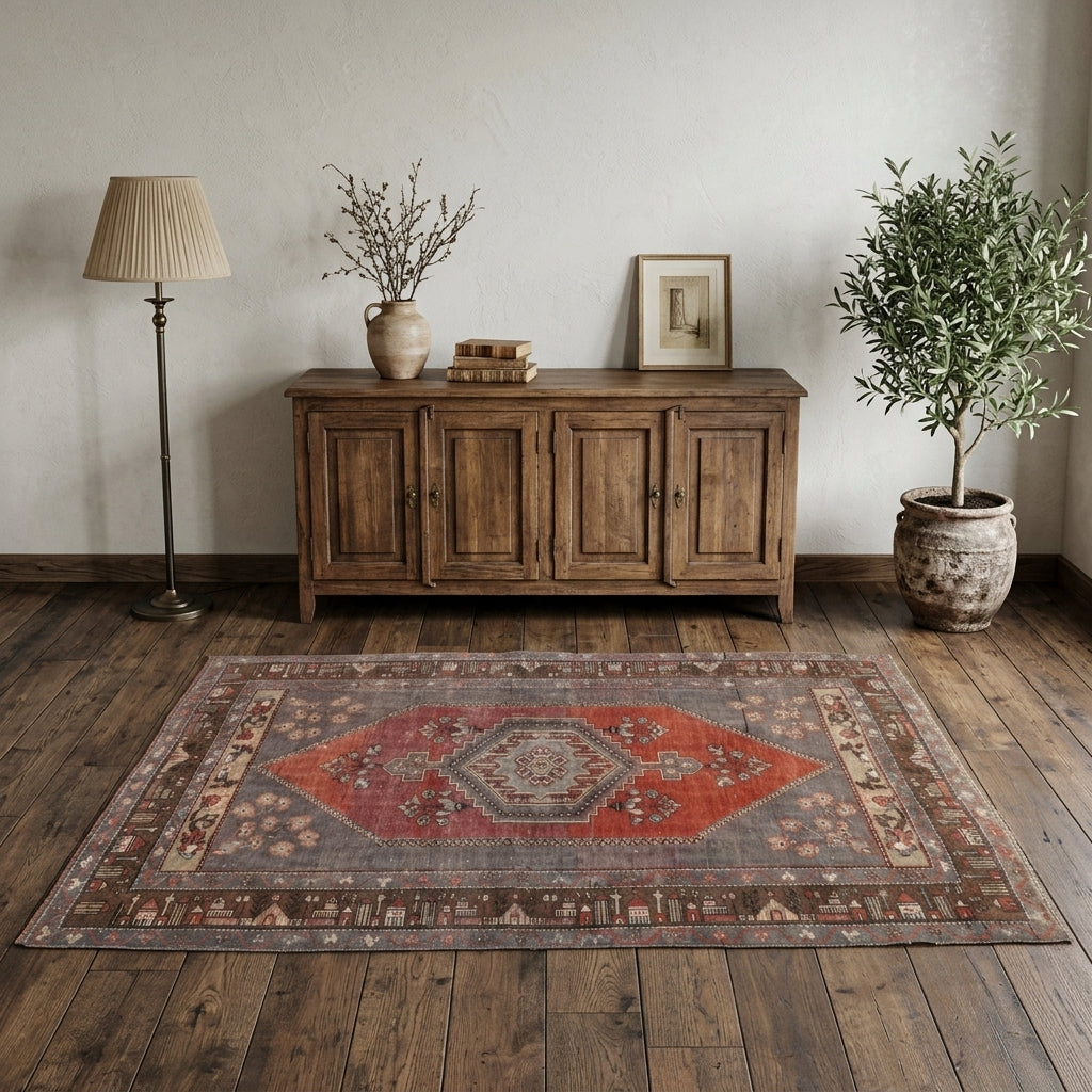 Oriental pattern on the Yakutgonca vintage area rug – handmade in Anatolia, Turkey