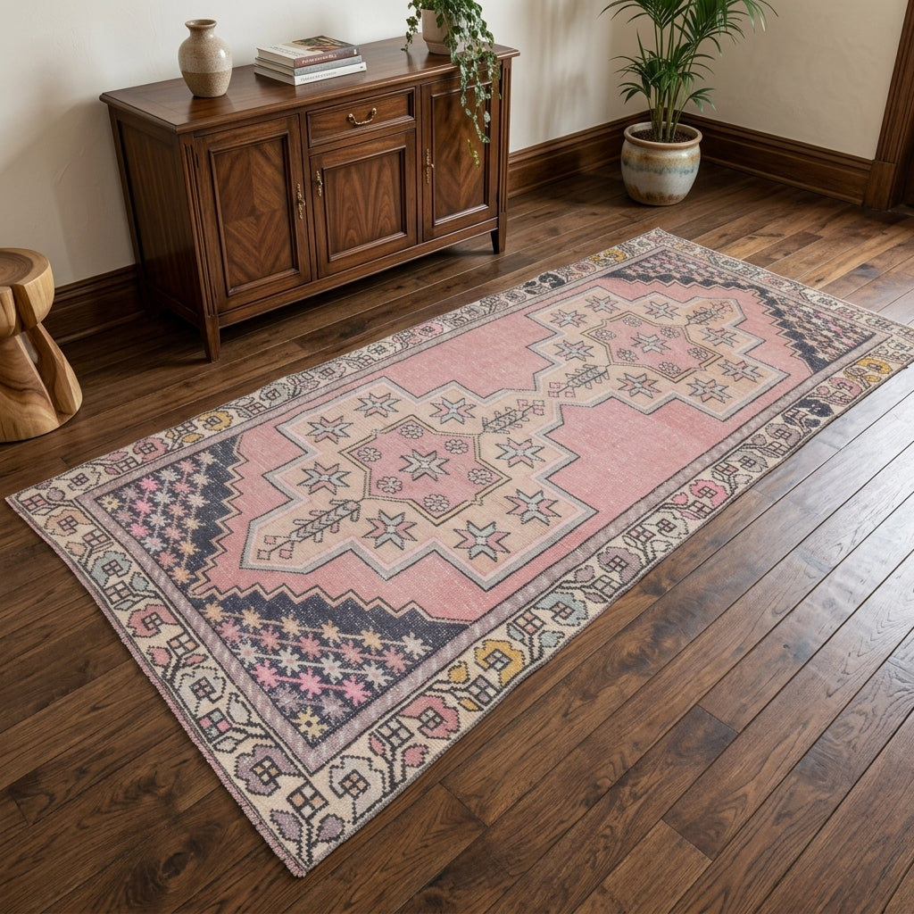 Oriental pattern on the Yagmurter vintage runner rug – handmade in Anatolia, Turkey