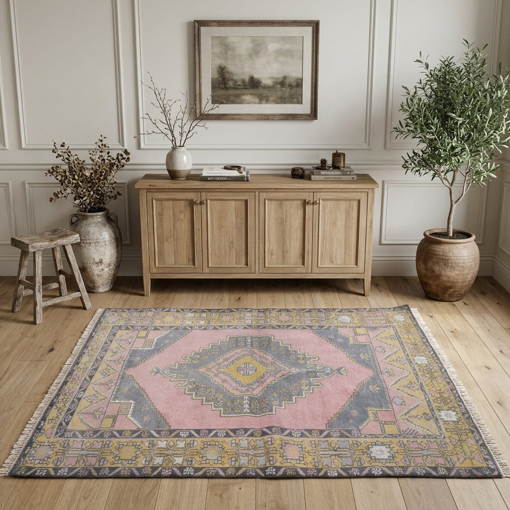 Oriental pattern on the Tubater vintage area rug – handmade in Anatolia, Turkey