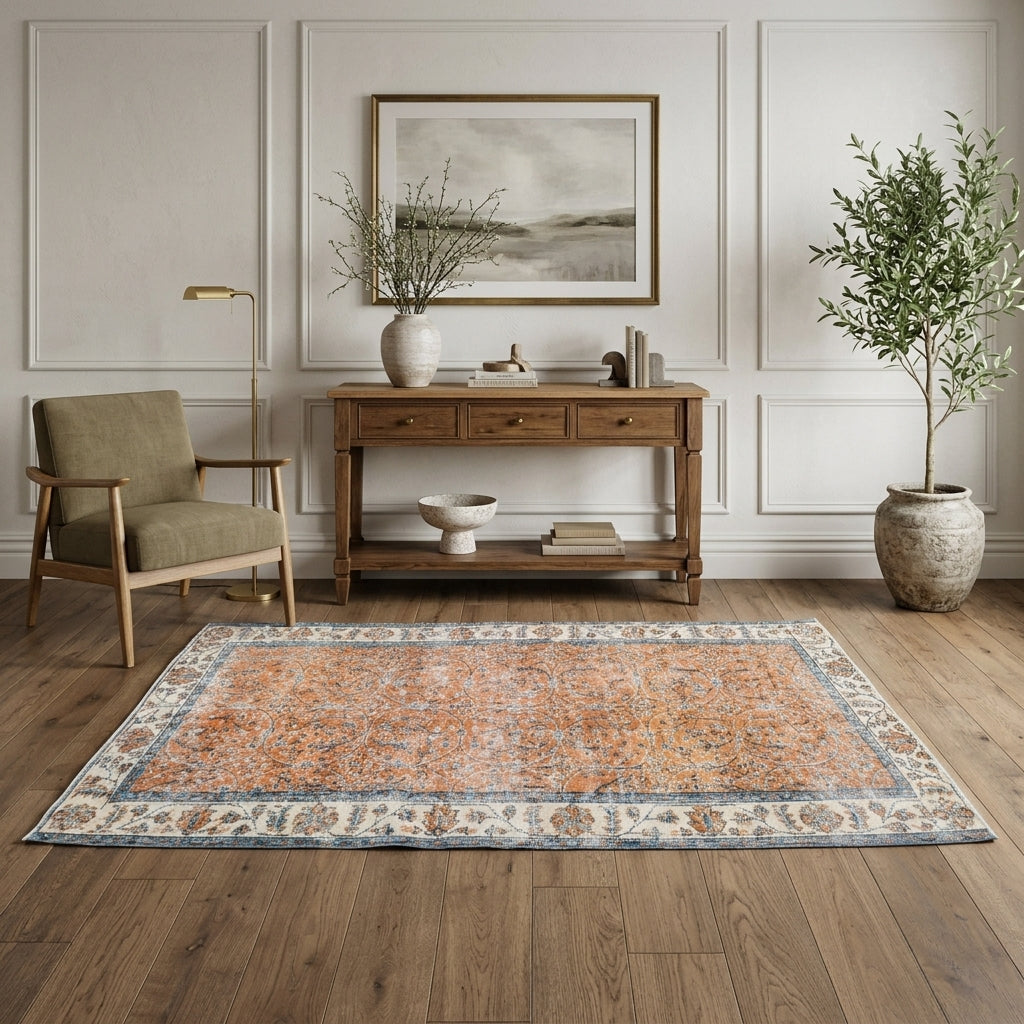 Floral pattern on the Topraksultan vintage area rug – handmade in Anatolia, Turkey
