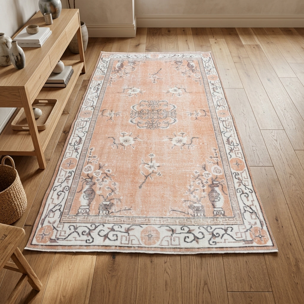 Oriental pattern on the Tinatin vintage area rug – handmade in Anatolia, Turkey