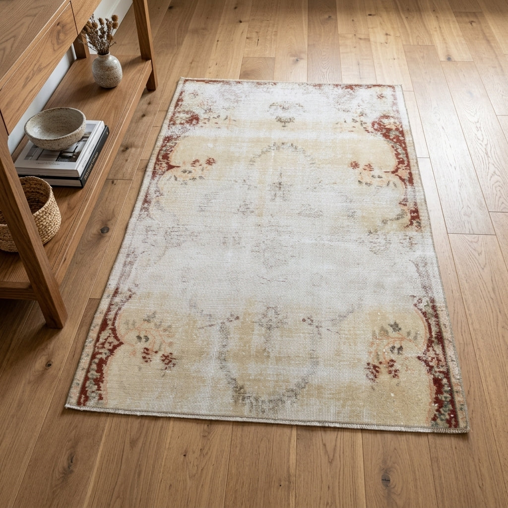 Oriental pattern on the Timophone distressed vintage area rug – handmade in Anatolia, Turkey