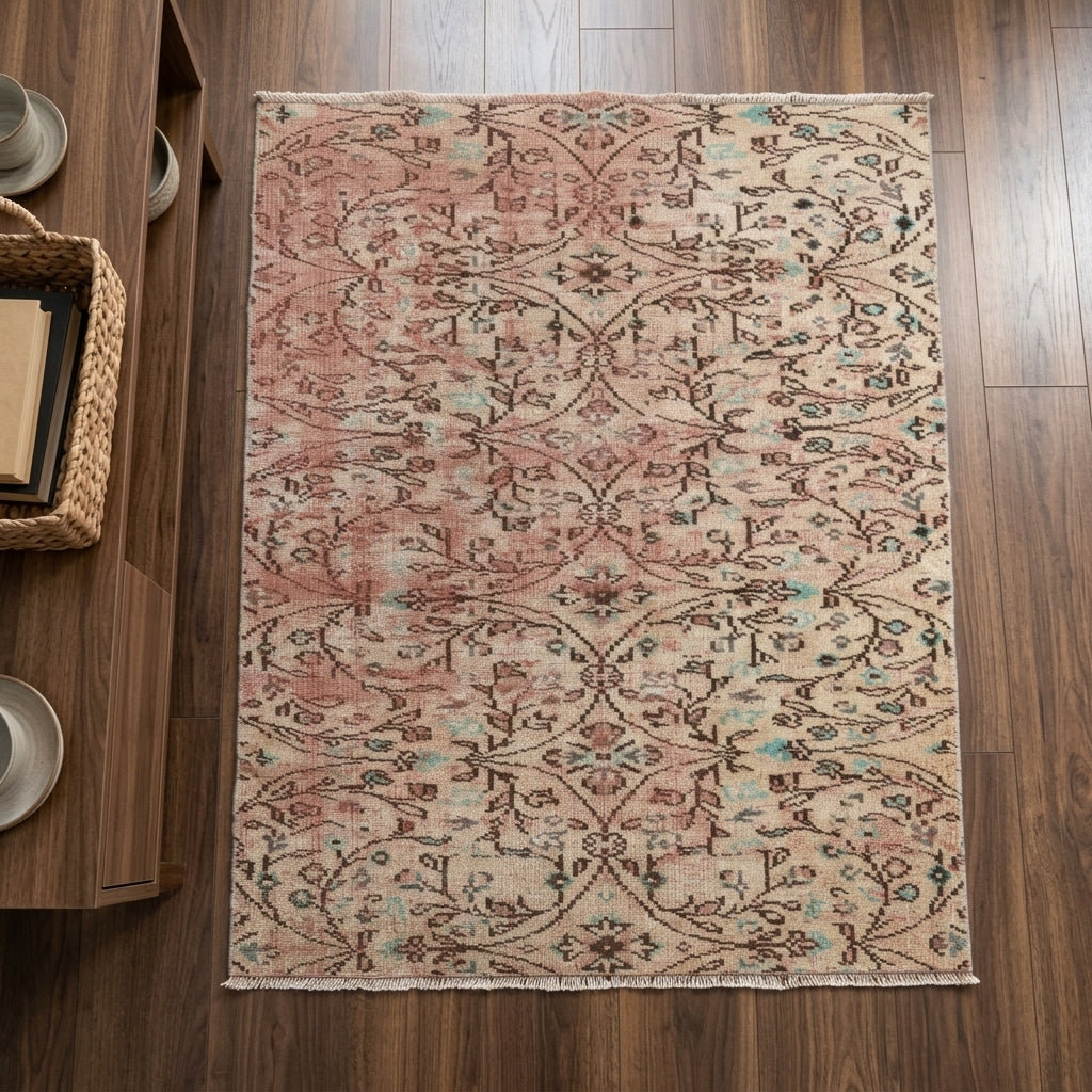 Floral pattern on the Theopeia overdyed vintage area rug – handmade in Anatolia, Turkey