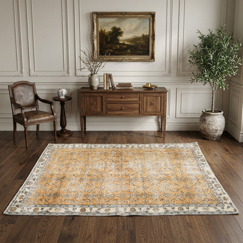 Floral pattern on the Thalassoboule vintage area rug – handmade in Anatolia, Turkey