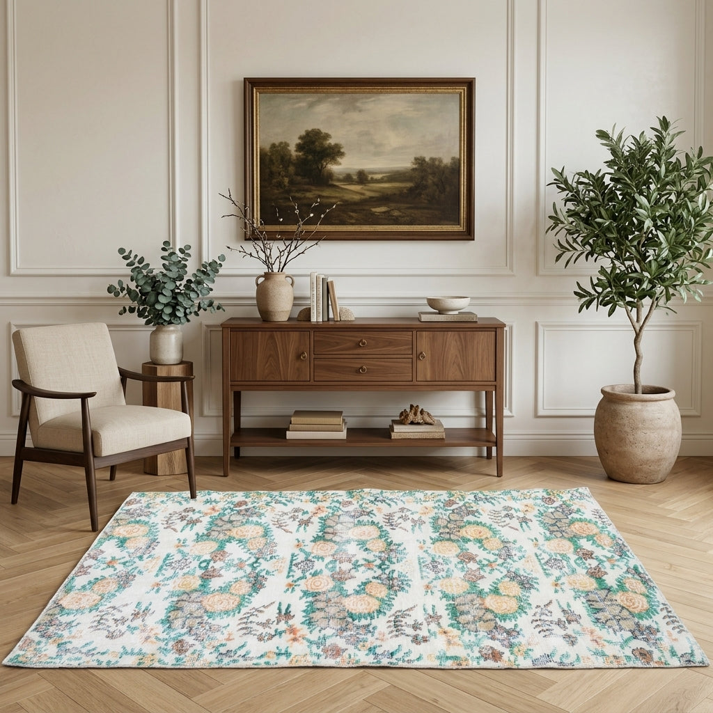 Floral pattern on the Taraneh vintage area rug – handmade in Anatolia, Turkey