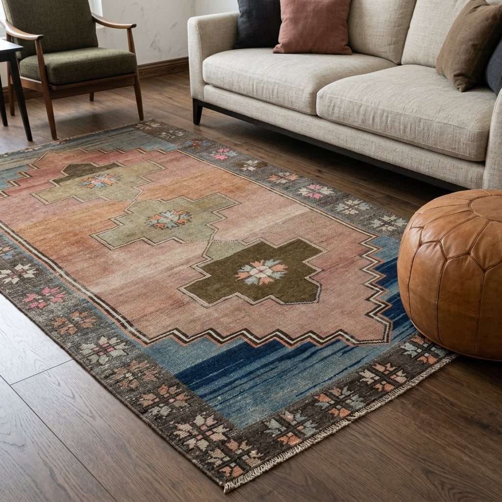 Oriental pattern on the Sureyyanur vintage area rug – handmade in Anatolia, Turkey