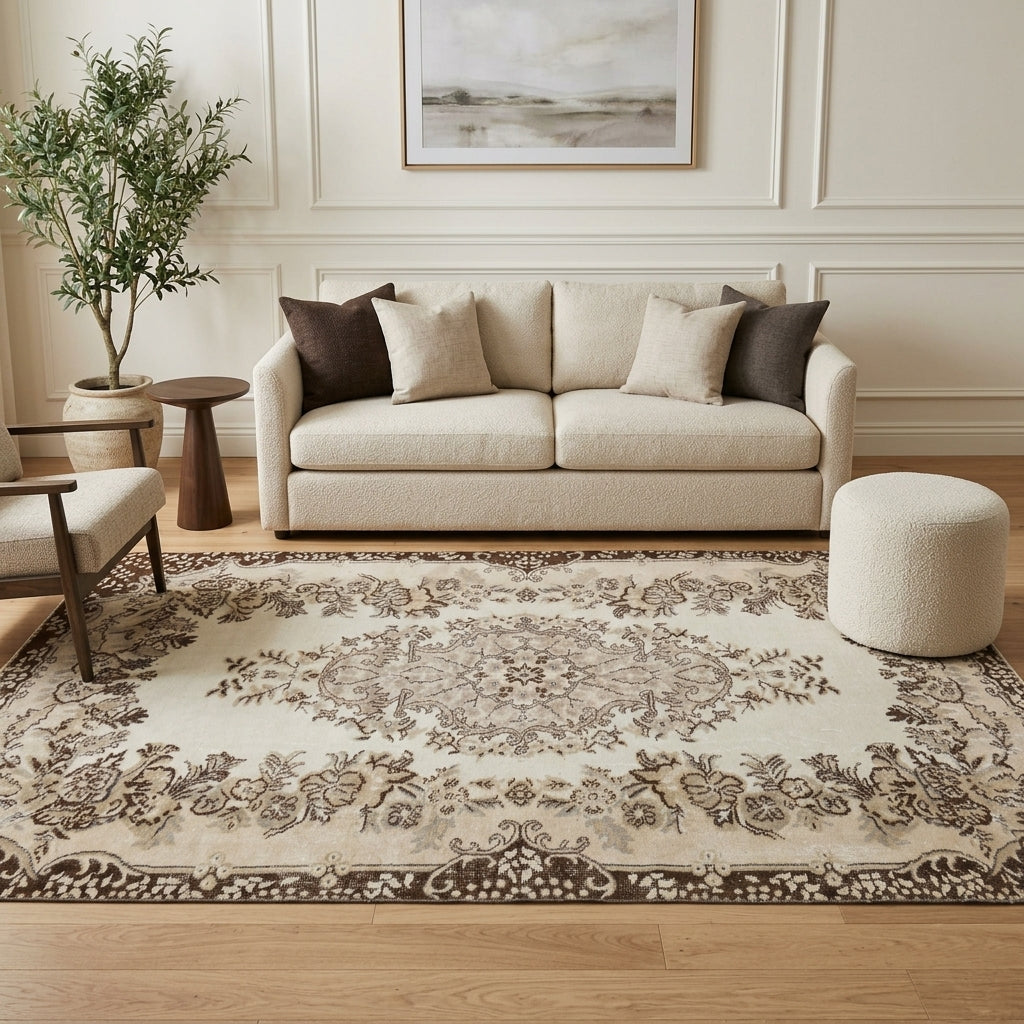 Oriental pattern on the Suleperi vintage area rug – handmade in Anatolia, Turkey