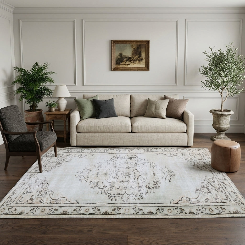 Oriental pattern on the Stenophone vintage area rug – handmade in Anatolia, Turkey