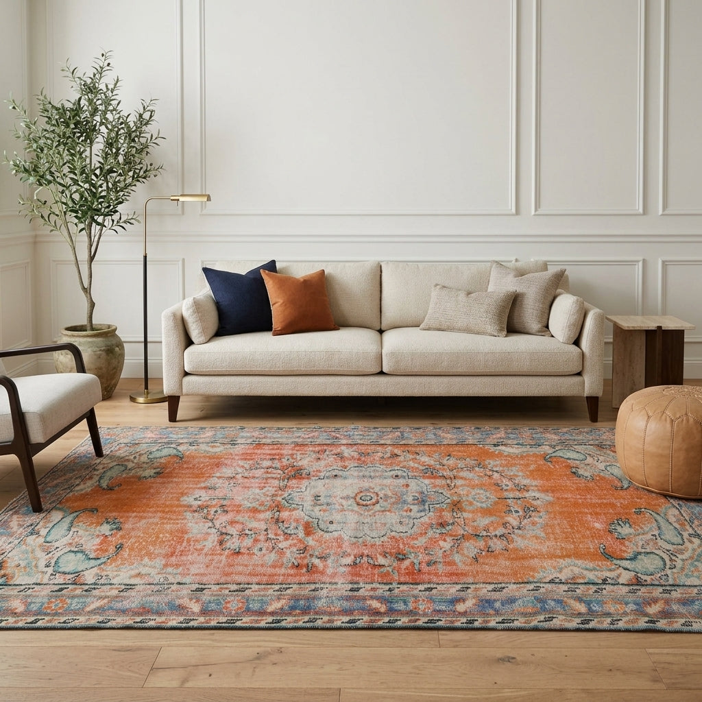 Oriental pattern on the Sosipetra vintage area rug – handmade in Anatolia, Turkey