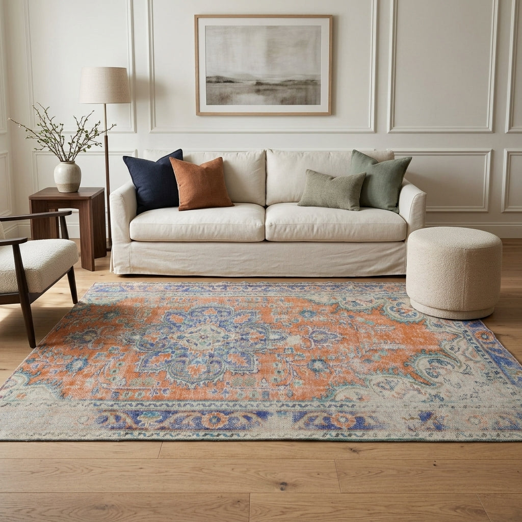 Oriental pattern on the Sosikleia vintage area rug – handmade in Anatolia, Turkey