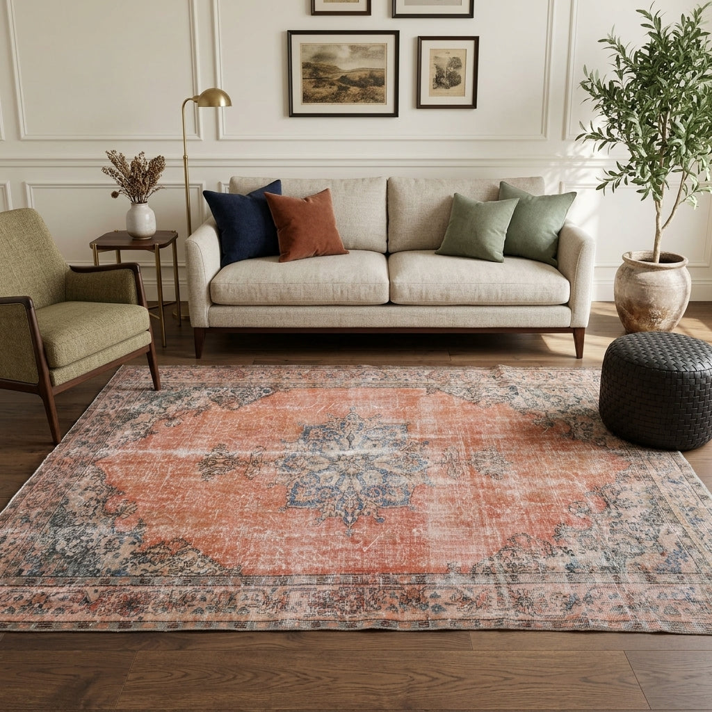 Oriental pattern on the Smaragdonia vintage area rug – handmade in Anatolia, Turkey